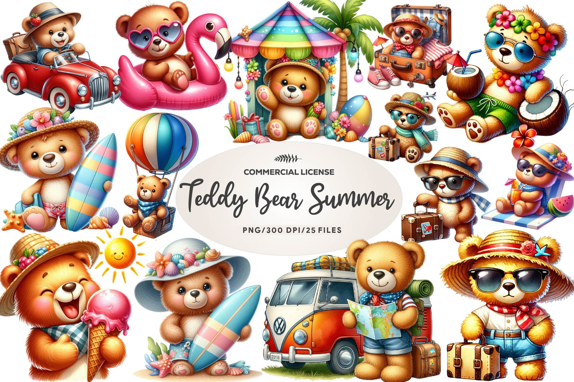 Teddy Bear Summer Trip Clipart Bundle - CraftNest - Digital Crafting and Art