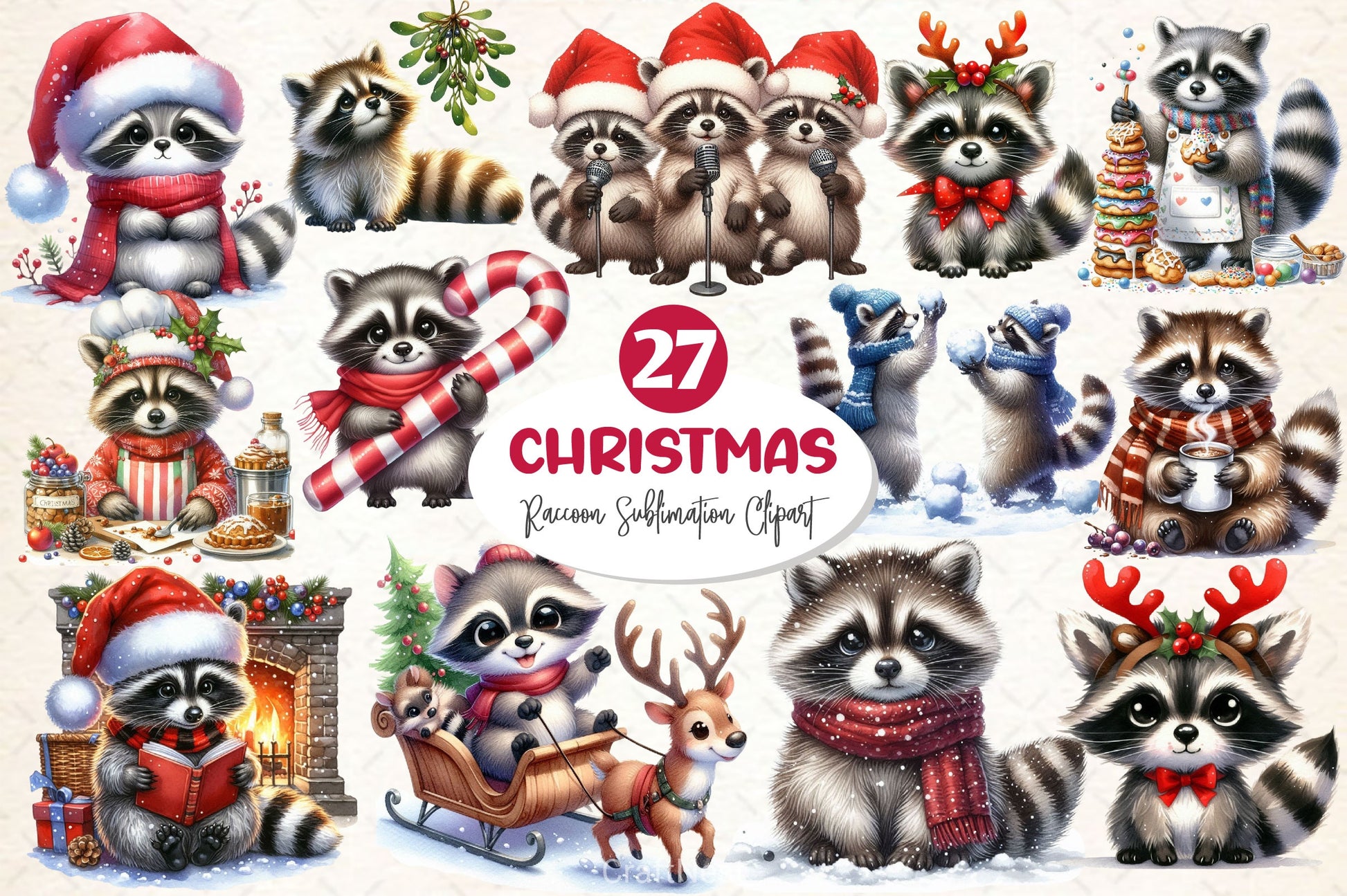 Christmas Raccoon Clipart Bundle 2 - CraftNest - Digital Crafting and Art