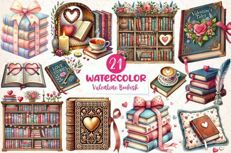 Valentine Bookish Clipart Bundle - CraftNest - Digital Crafting and Art