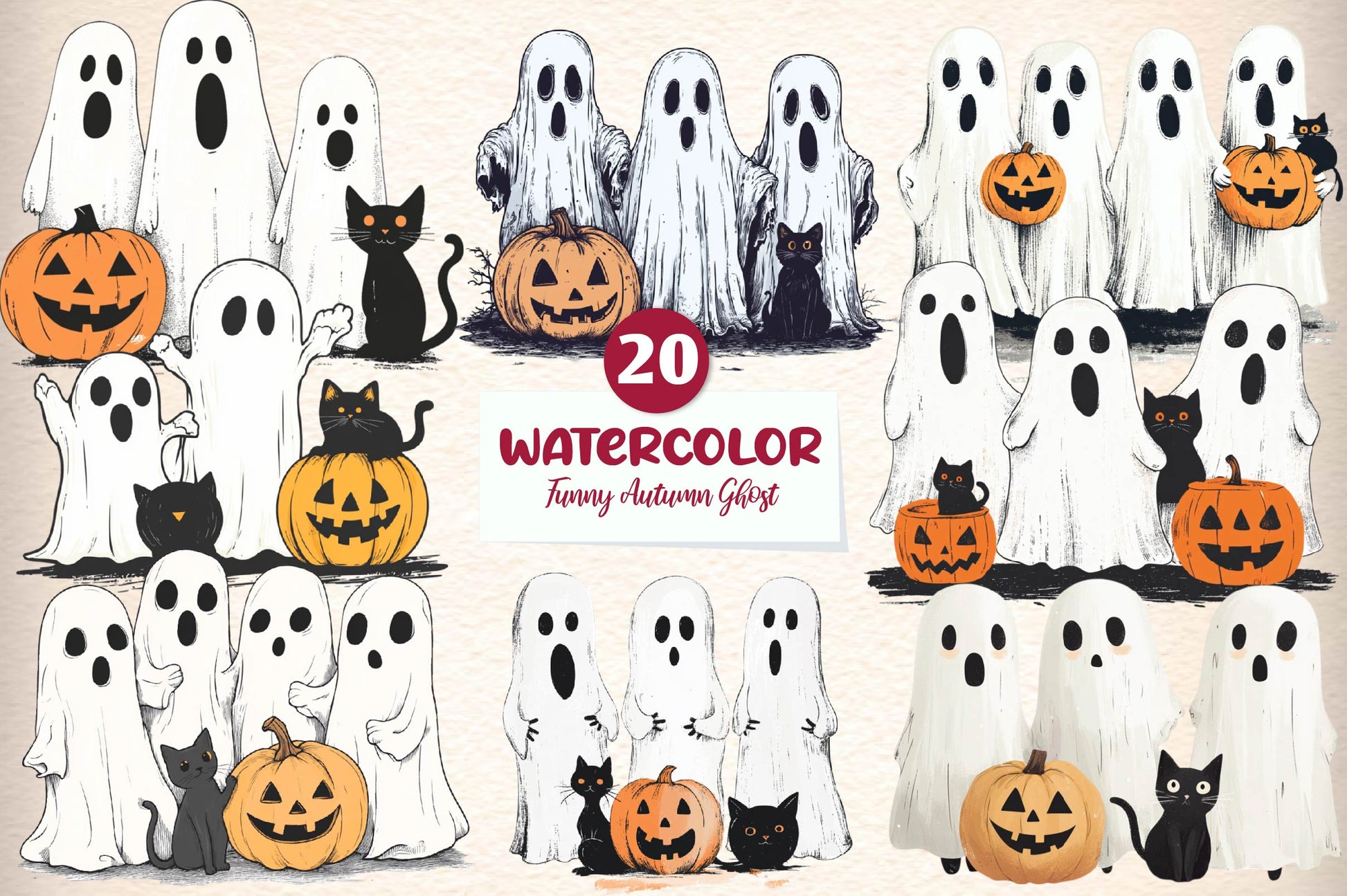 Funny Autumn Ghost Clipart Bundle - CraftNest - Digital Crafting and Art