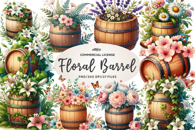 Floral Barrel Clipart Bundle - CraftNest - Digital Crafting and Art
