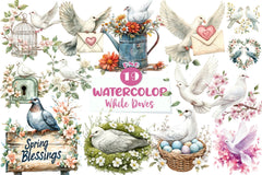 Spring White Doves Clipart Bundle - CraftNest - Digital Crafting and Art
