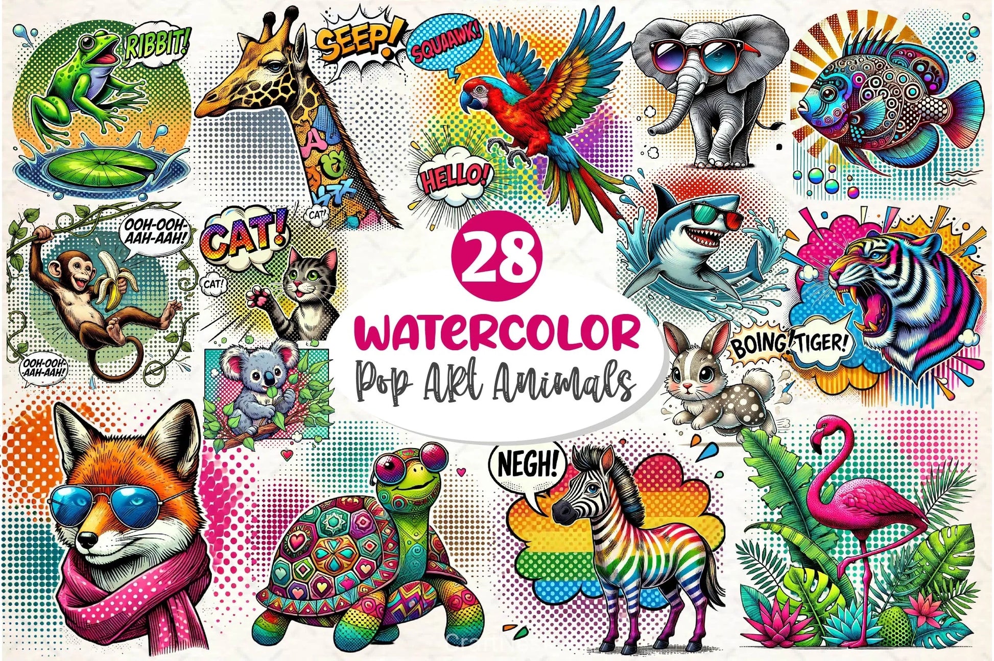 Pop Art Animals Clipart Bundle - CraftNest - Digital Crafting and Art