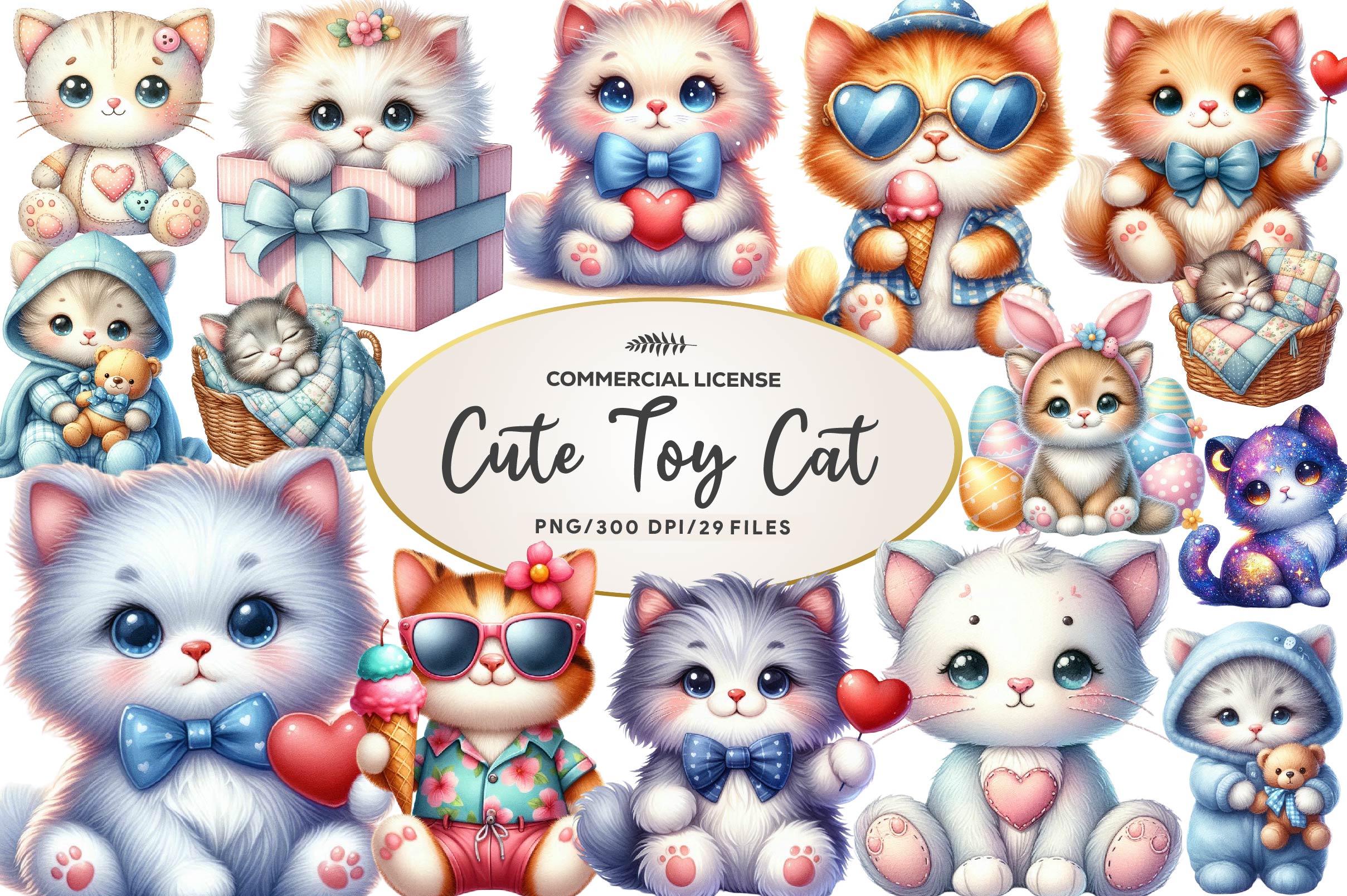 Cute Plush Toy Cat Clipart Bundle - CraftNest - Digital Crafting and Art