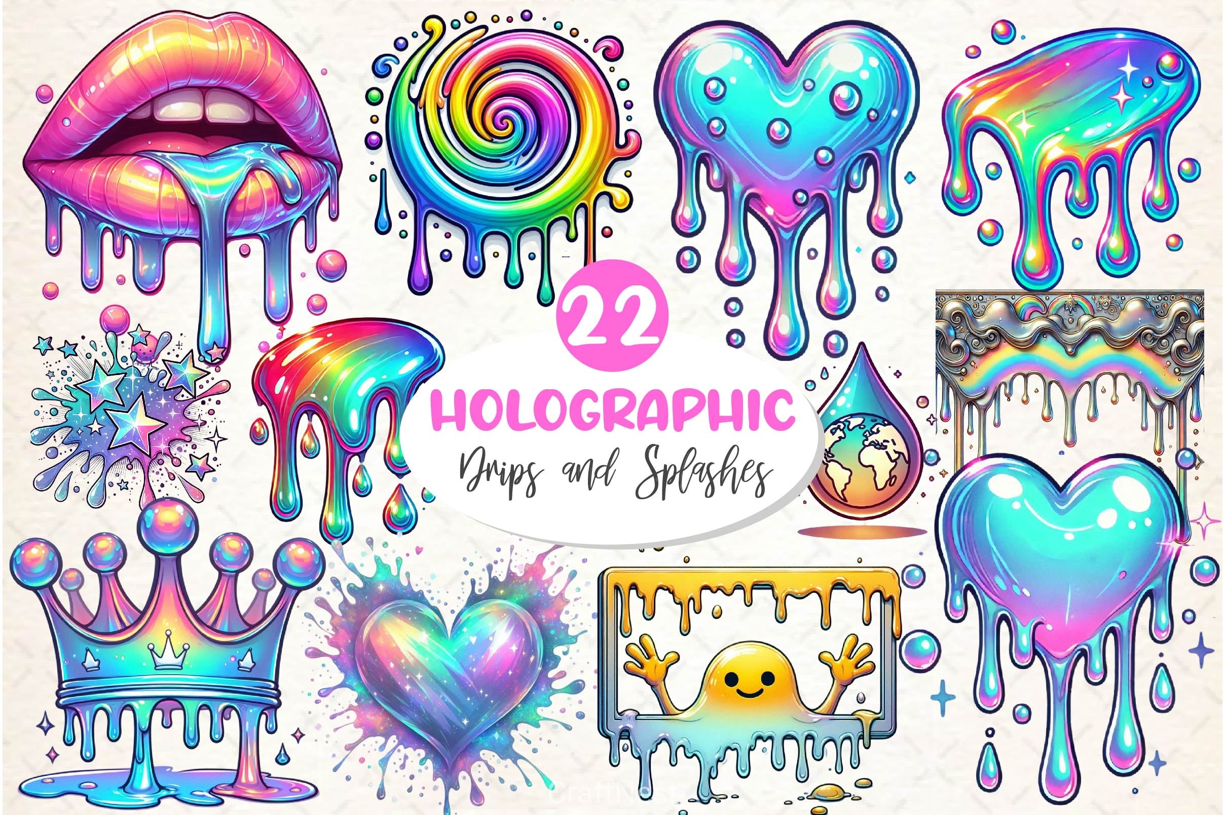 Holographic Drips And Splashes Clipart Bundle 2 - CraftNest - Digital Crafting and Art