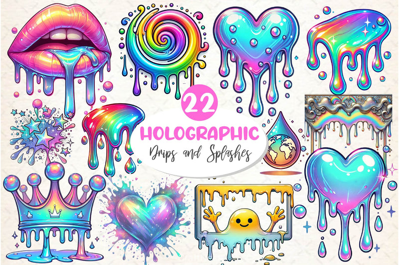 Holographic Drips And Splashes Clipart Bundle 2 - CraftNest - Digital Crafting and Art