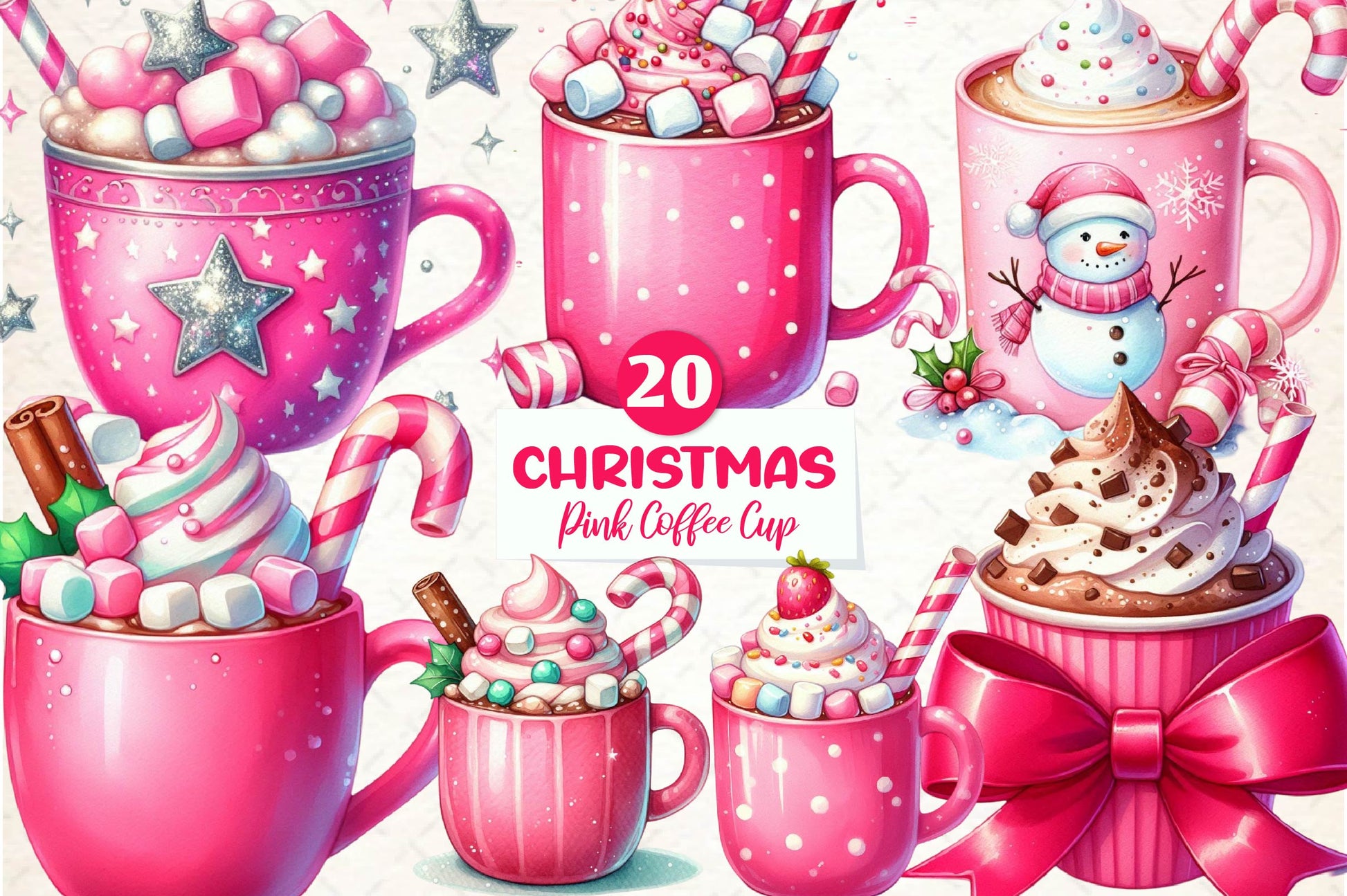 Pink Christmas Coffee Cup Clipart Bundle - CraftNest - Digital Crafting and Art
