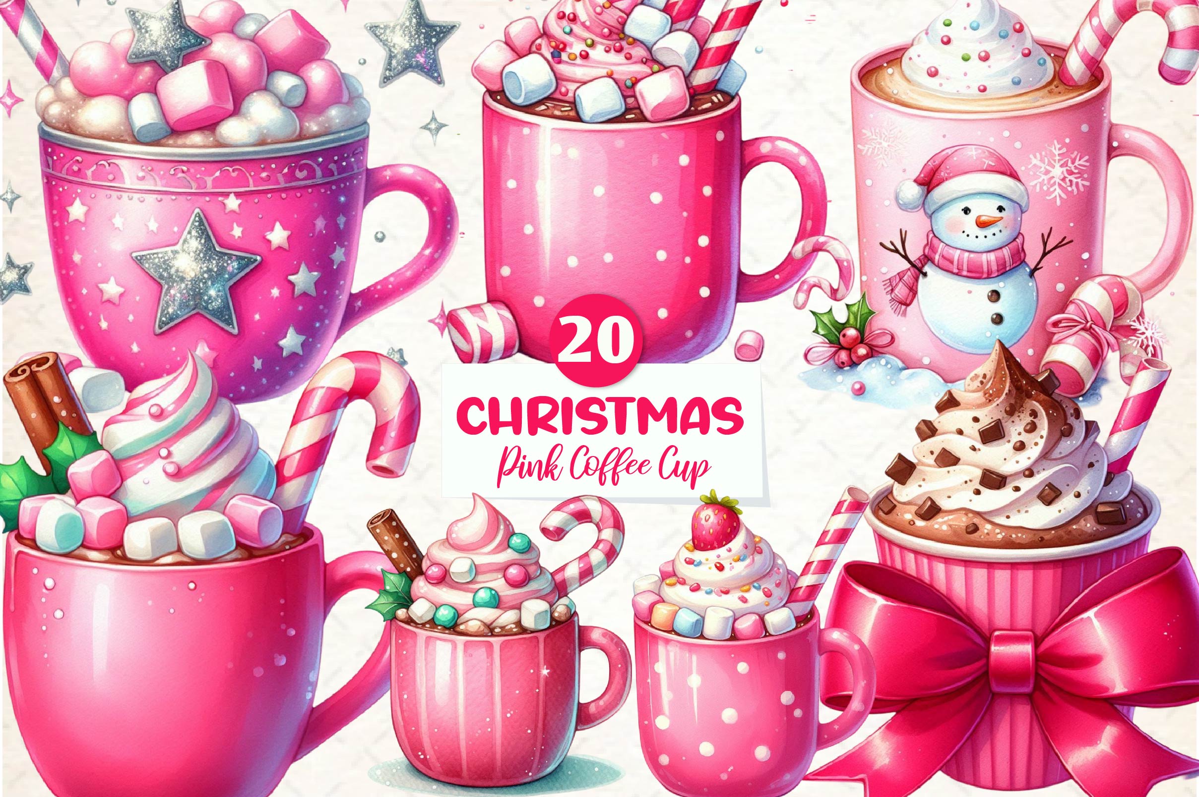 Pink Christmas Coffee Cup Clipart Bundle - CraftNest - Digital Crafting and Art