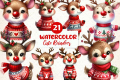 Cute Reindeer Christmas Clipart Bundle - CraftNest - Digital Crafting and Art