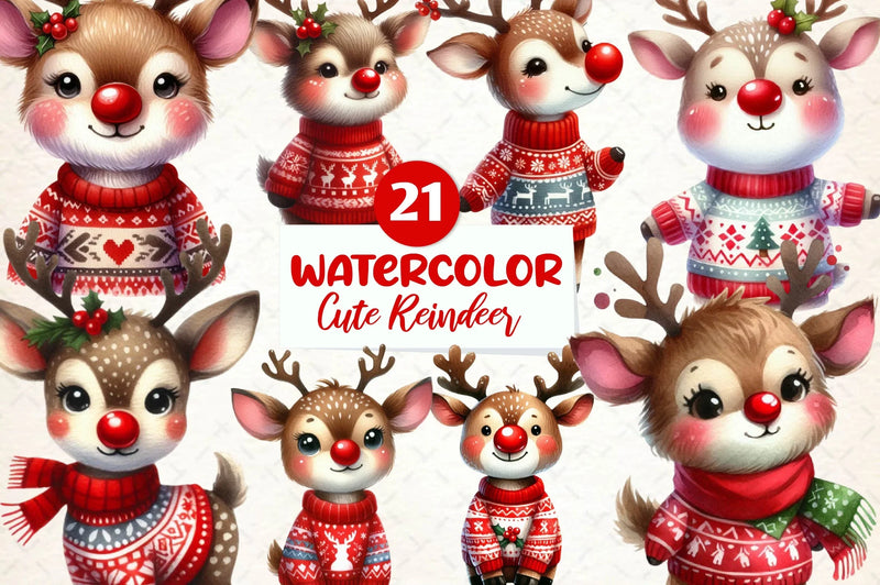 Cute Reindeer Christmas Clipart Bundle - CraftNest - Digital Crafting and Art