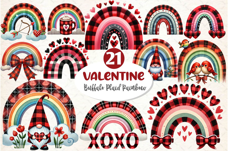 Buffalo Plaid Valentine's Rainbow Clipart Bundle - CraftNest - Digital Crafting and Art