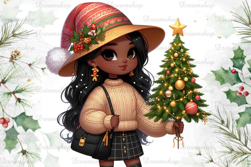 African American Christmas Girl Clipart Bundle 7 - CraftNest - Digital Crafting and Art