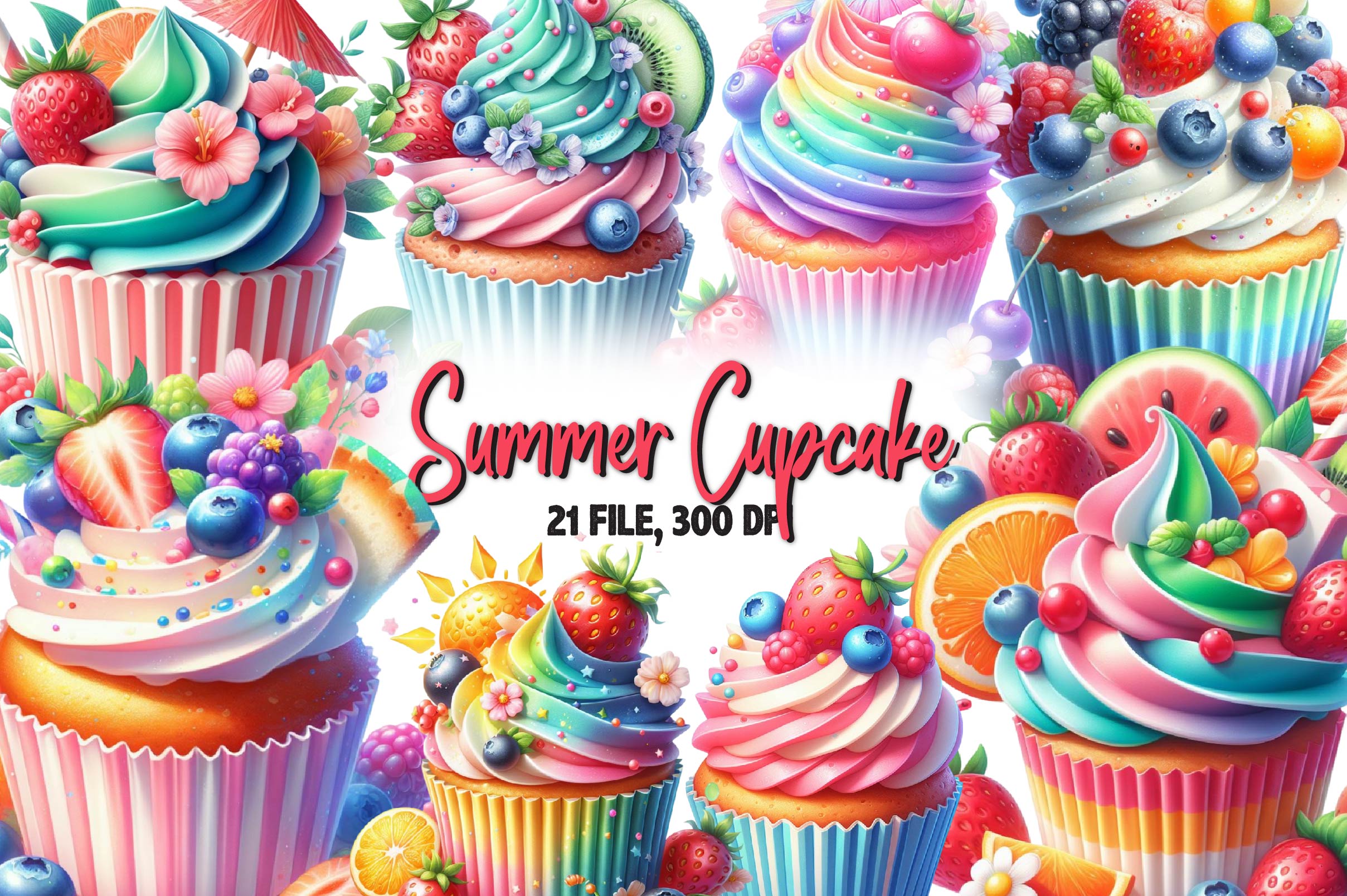 Summer Cupcake Clipart Bundle - CraftNest - Digital Crafting and Art