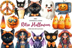 Cute Retro Halloween Clipart Bundle - CraftNest - Digital Crafting and Art