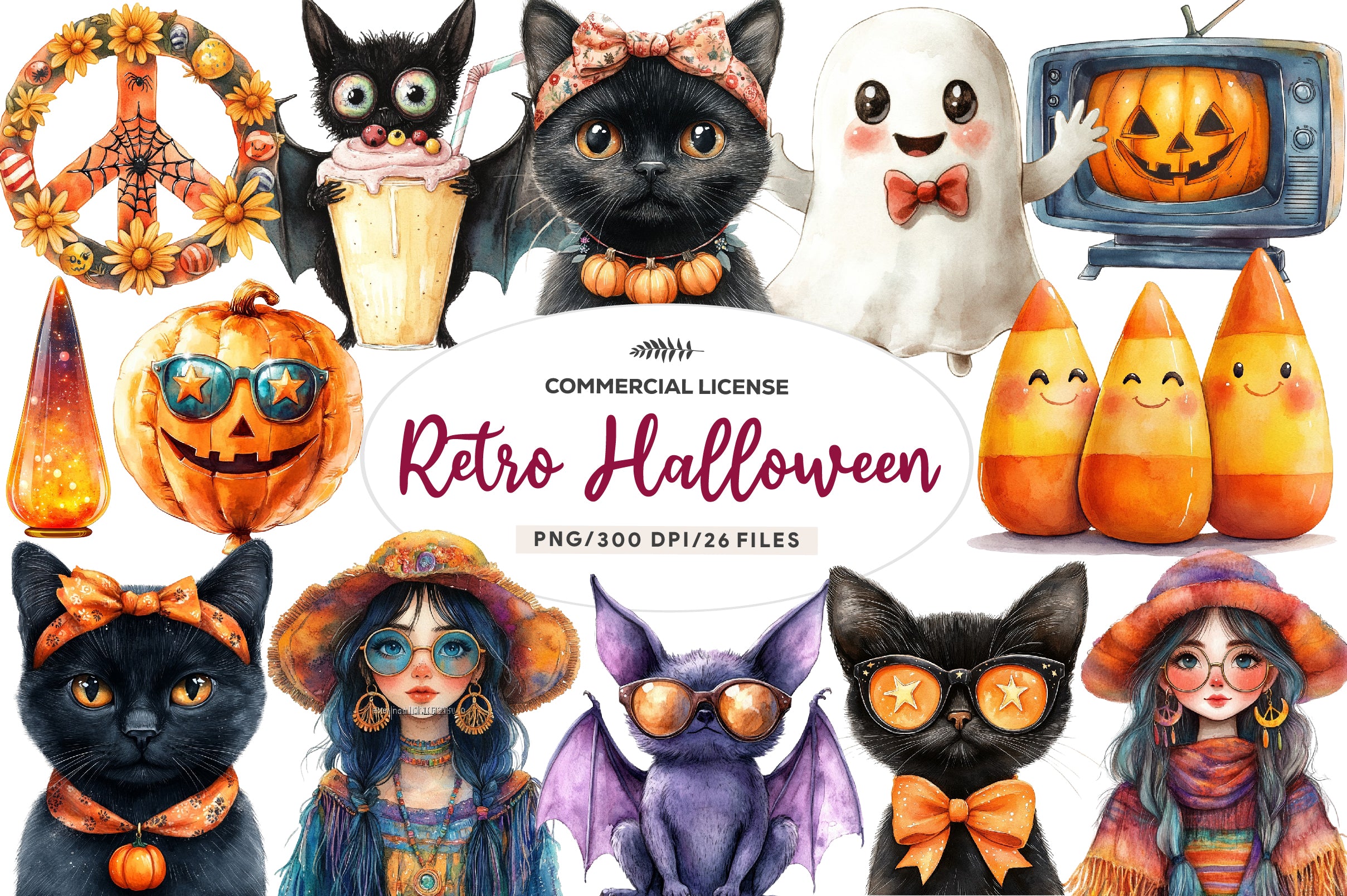 Cute Retro Halloween Clipart Bundle - CraftNest - Digital Crafting and Art
