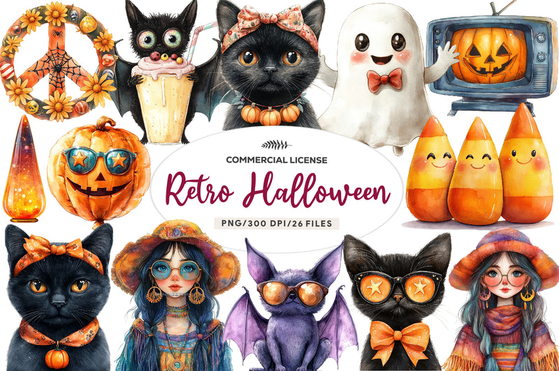 Cute Retro Halloween Clipart Bundle - CraftNest - Digital Crafting and Art