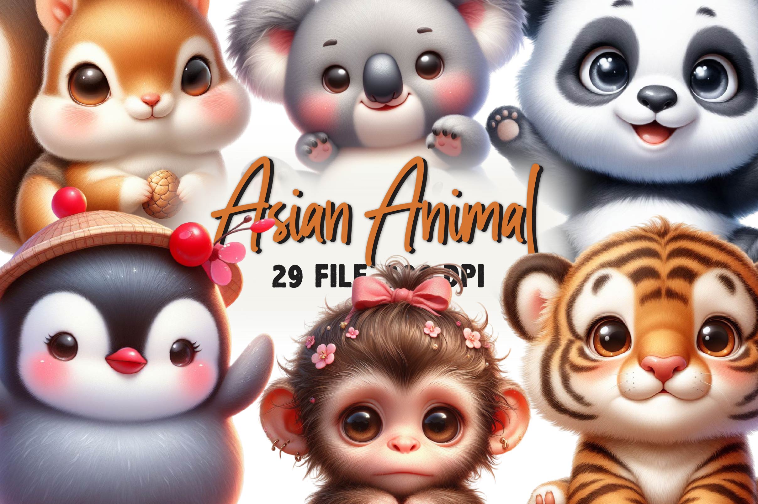 Baby Asian Animal Clipart Bundle - CraftNest - Digital Crafting and Art
