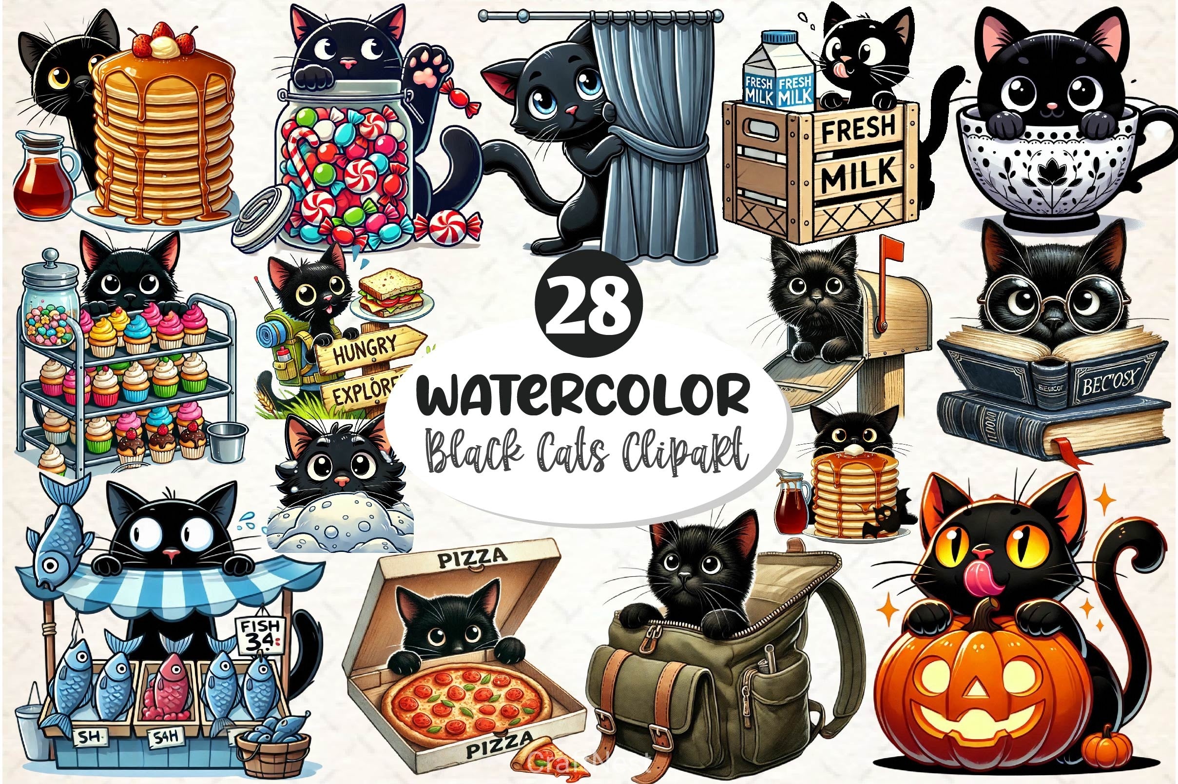 Cute Black Cat Peeking Clipart Bundle 4 - CraftNest - Digital Crafting and Art