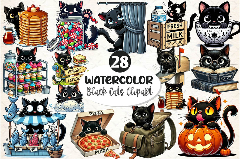 Cute Black Cat Peeking Clipart Bundle 4 - CraftNest - Digital Crafting and Art