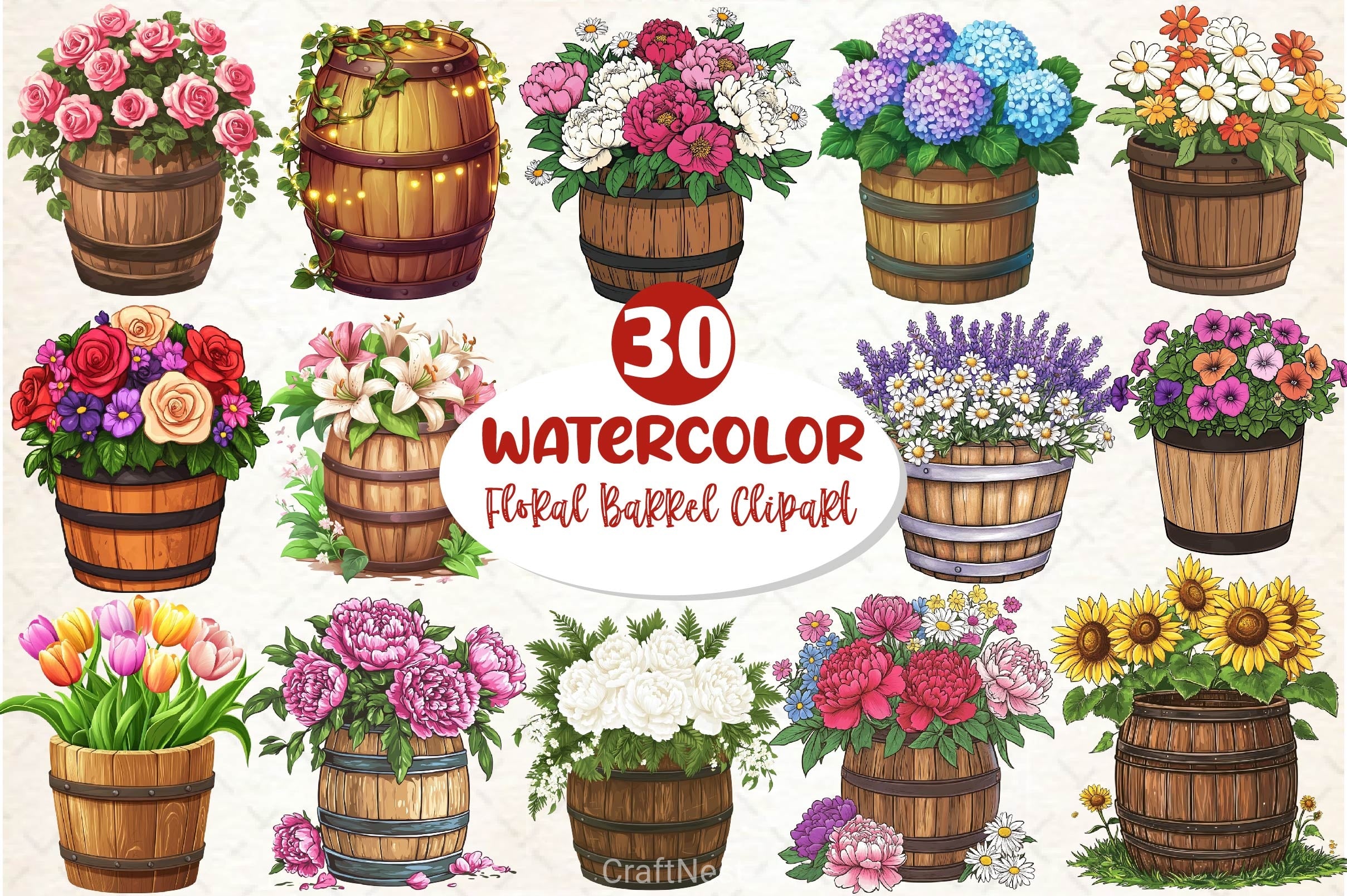 Floral Barrel Clipart Bundle 2 - CraftNest - Digital Crafting and Art