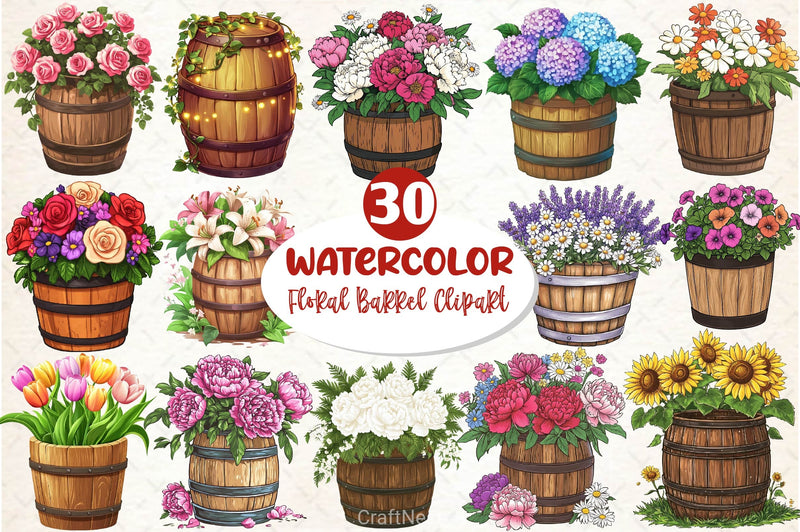 Floral Barrel Clipart Bundle 2 - CraftNest - Digital Crafting and Art