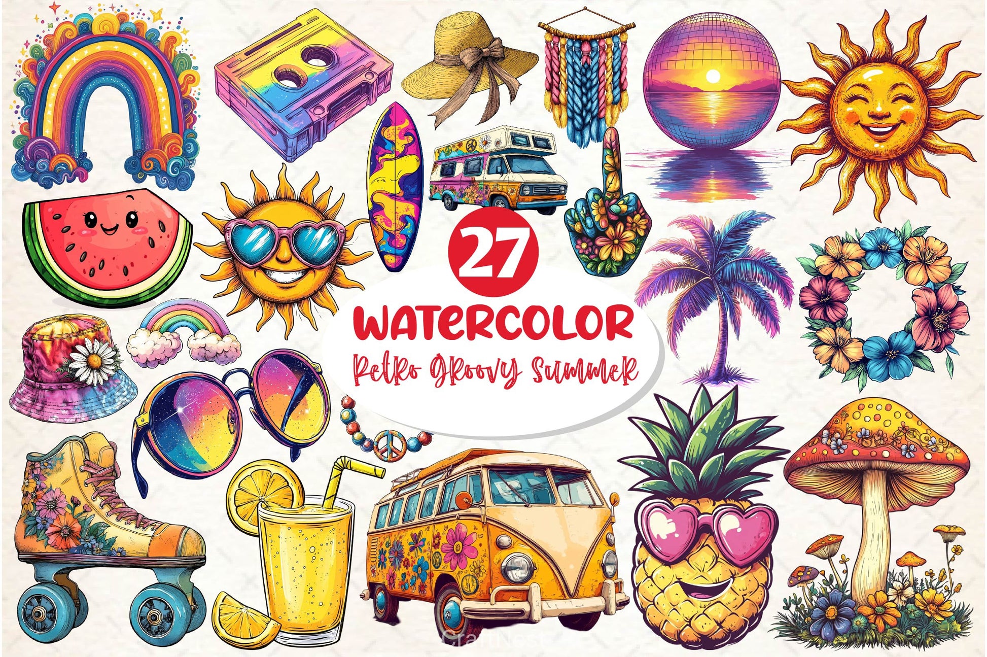 Retro Groovy Summer Clipart Bundle 3 - CraftNest - Digital Crafting and Art