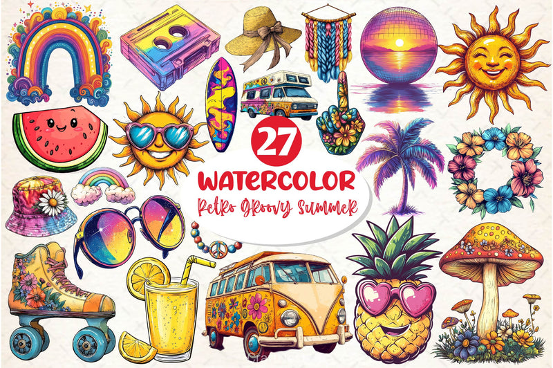Retro Groovy Summer Clipart Bundle 3 - CraftNest - Digital Crafting and Art