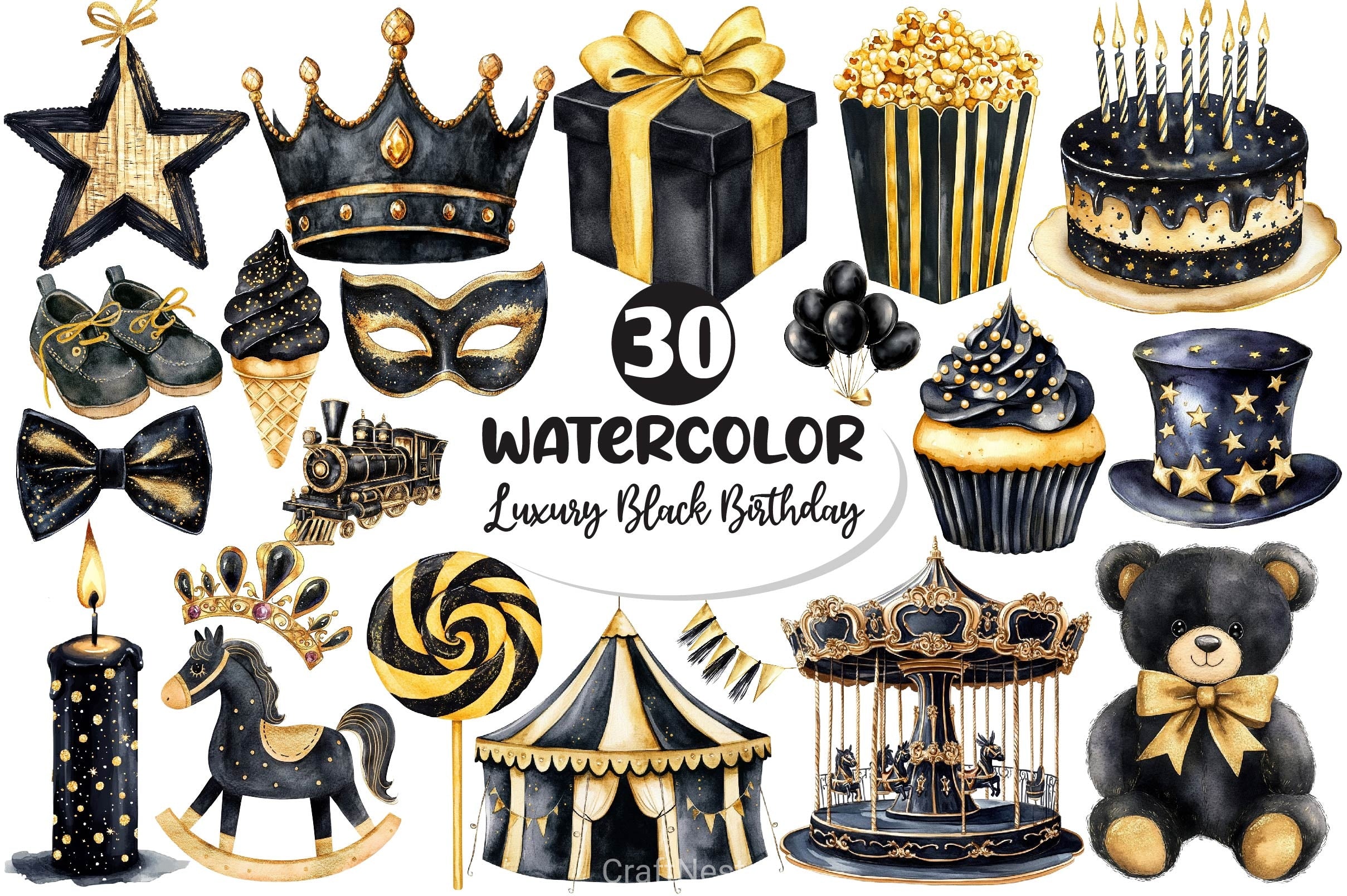 Luxury Black Kids Birthday Clipart Bundle - CraftNest - Digital Crafting and Art