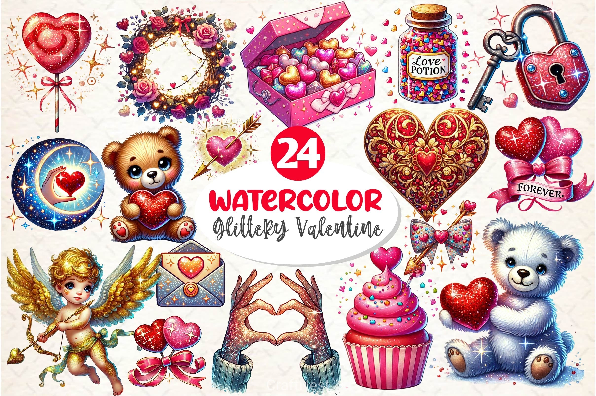 Glittery Valentine Clipart Bundle 3 - CraftNest - Digital Crafting and Art