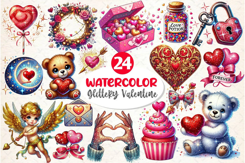 Glittery Valentine Clipart Bundle 3 - CraftNest - Digital Crafting and Art