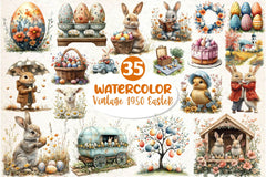 Vintage 1950 Easter Clipart Bundle 2 - CraftNest - Digital Crafting and Art