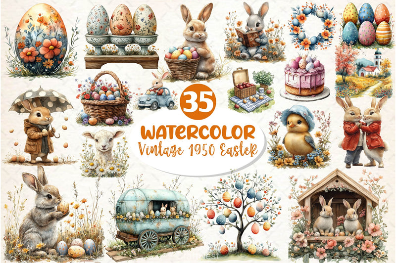 Vintage 1950 Easter Clipart Bundle 2 - CraftNest - Digital Crafting and Art