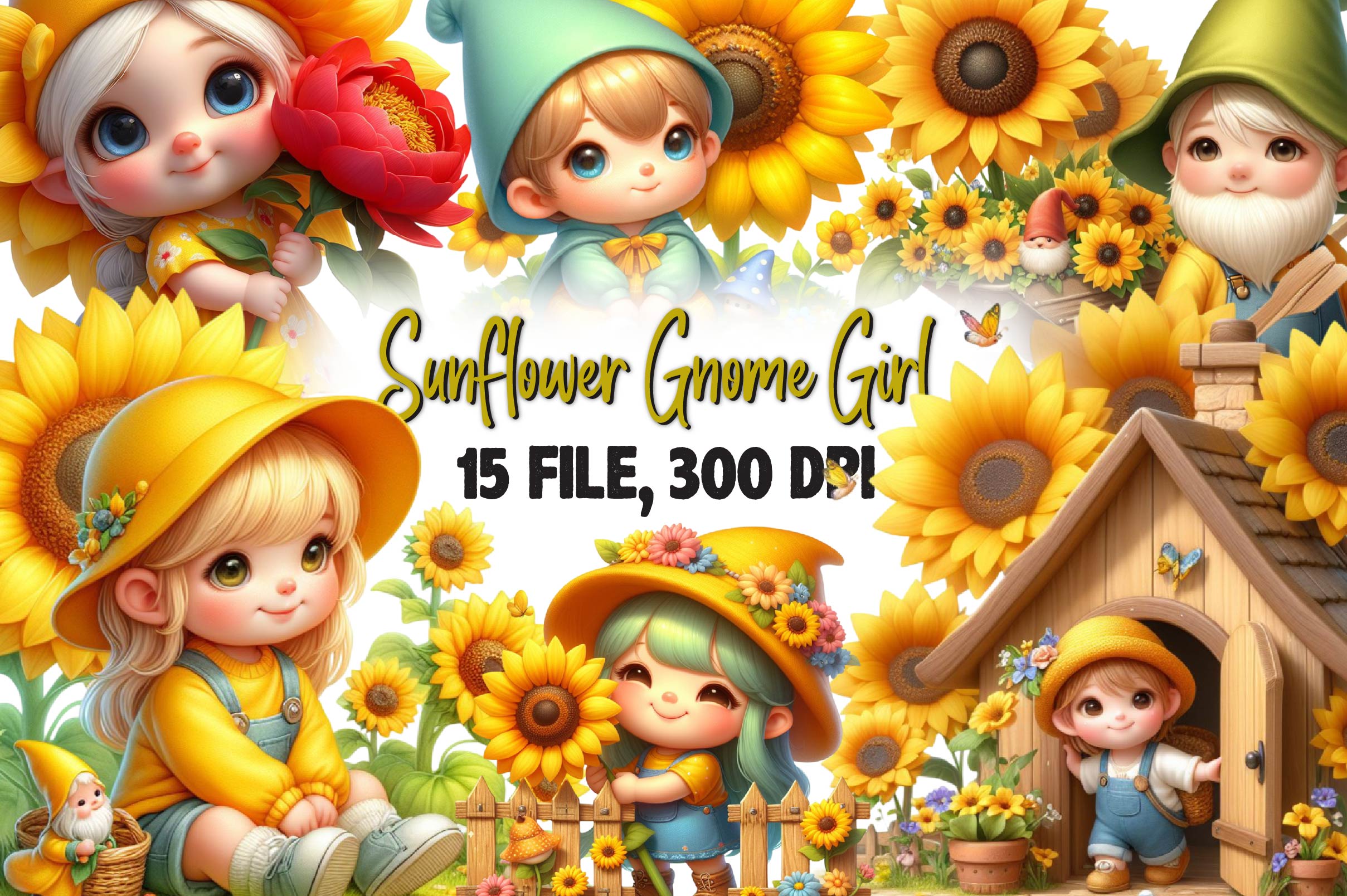 Sunflower Gnome Girl Clipart Bundle - CraftNest - Digital Crafting and Art