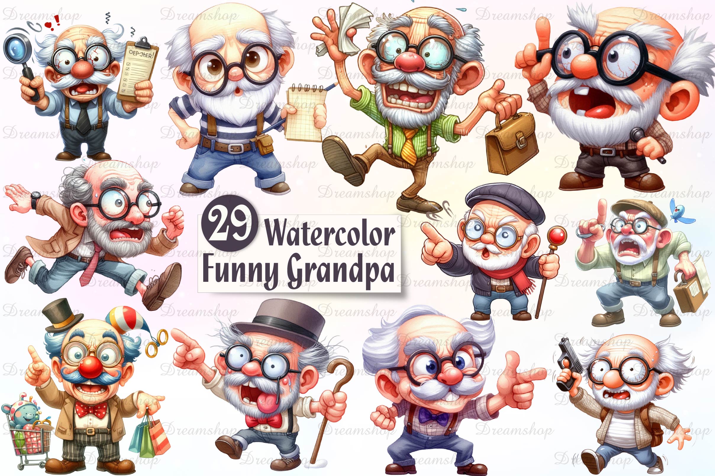 Funny Grandpa Old Father Clipart Bundle - CraftNest - Digital Crafting and Art