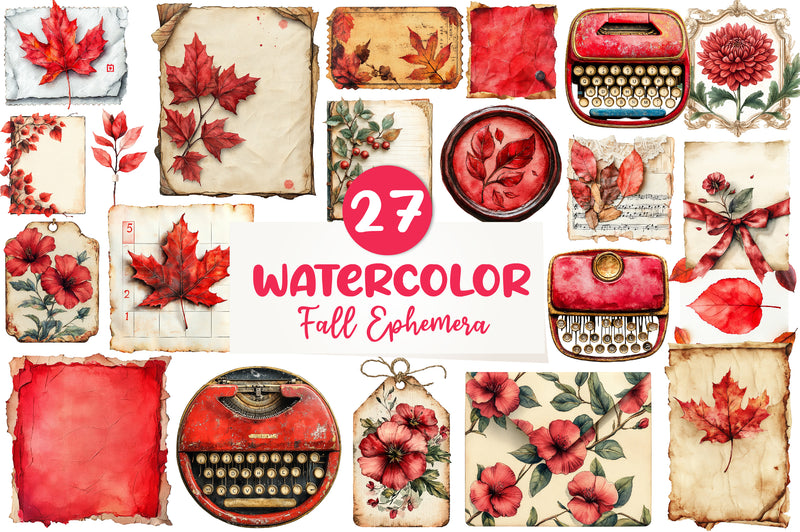 Red Vintage Fall Ephemera Clipart Bundle - CraftNest - Digital Crafting and Art