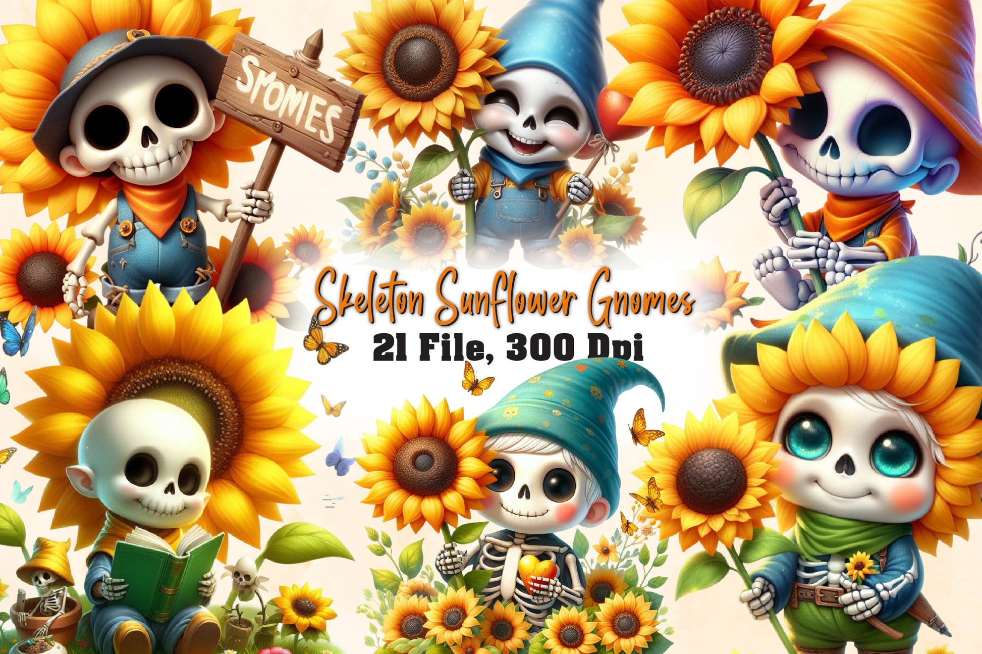 Skeleton Sunflower Gnomes Clipart Bundle - CraftNest - Digital Crafting and Art