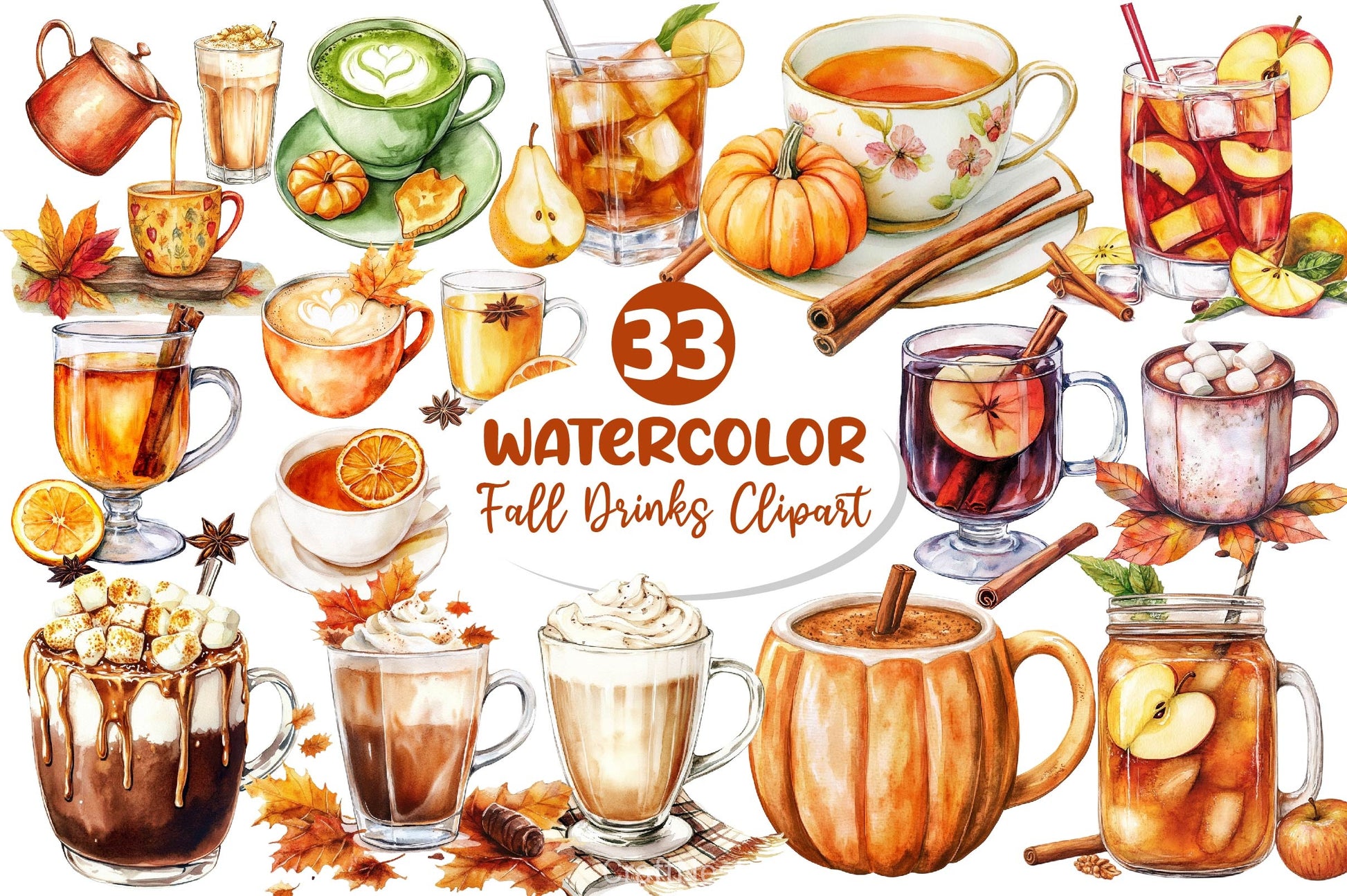 Fall Drinks Clipart Bundle 3 - CraftNest - Digital Crafting and Art