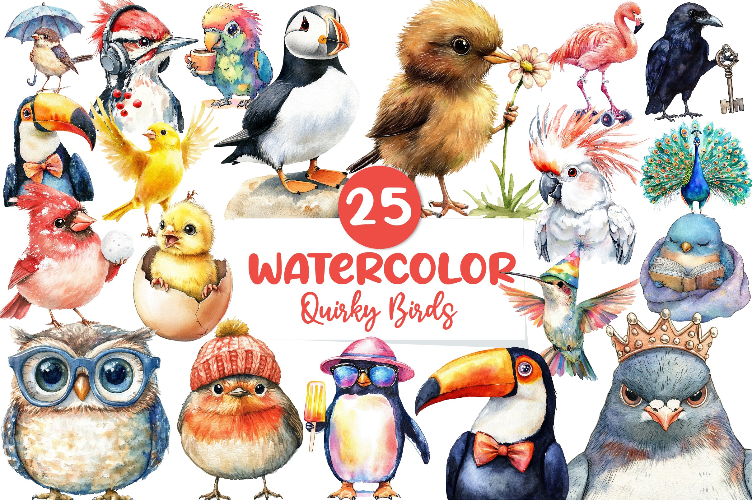 Cute Quirky Funny Birds Clipart Bundle - CraftNest - Digital Crafting and Art