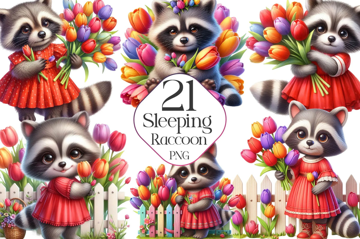 Racon Spring Spring Raccoon Clipart Bundle