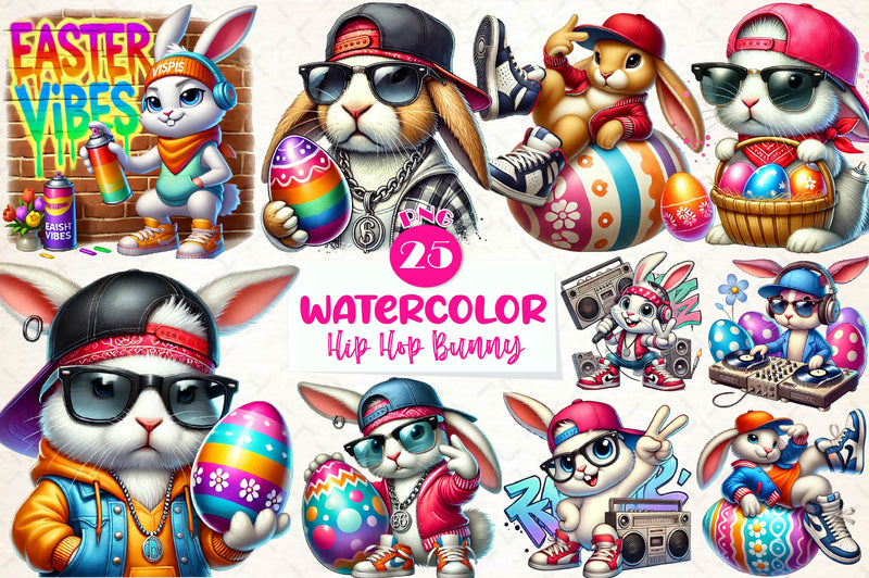 Hip Hop Bunny Easter Day Clipart Bundle - CraftNest - Digital Crafting and Art