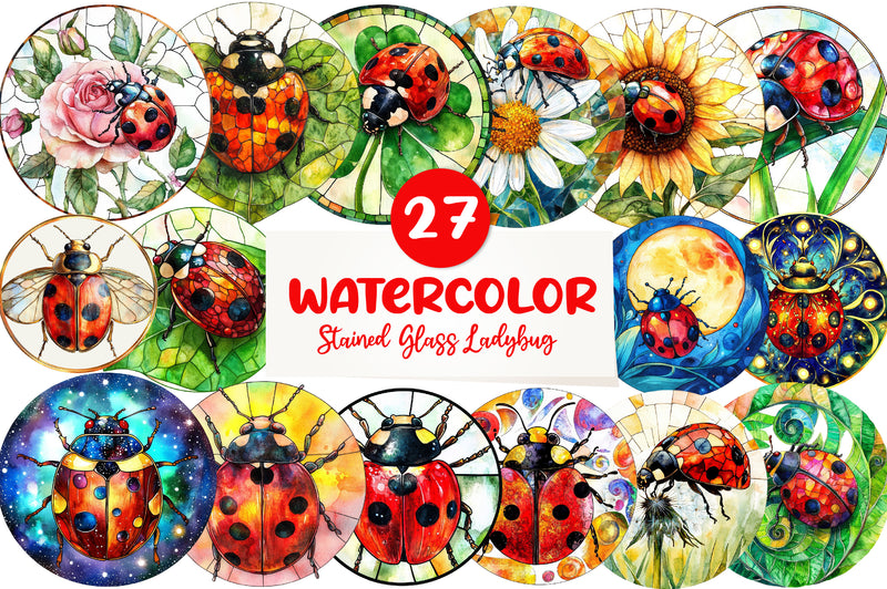 Round Stained Glass Ladybug Clipart Bundle - CraftNest - Digital Crafting and Art