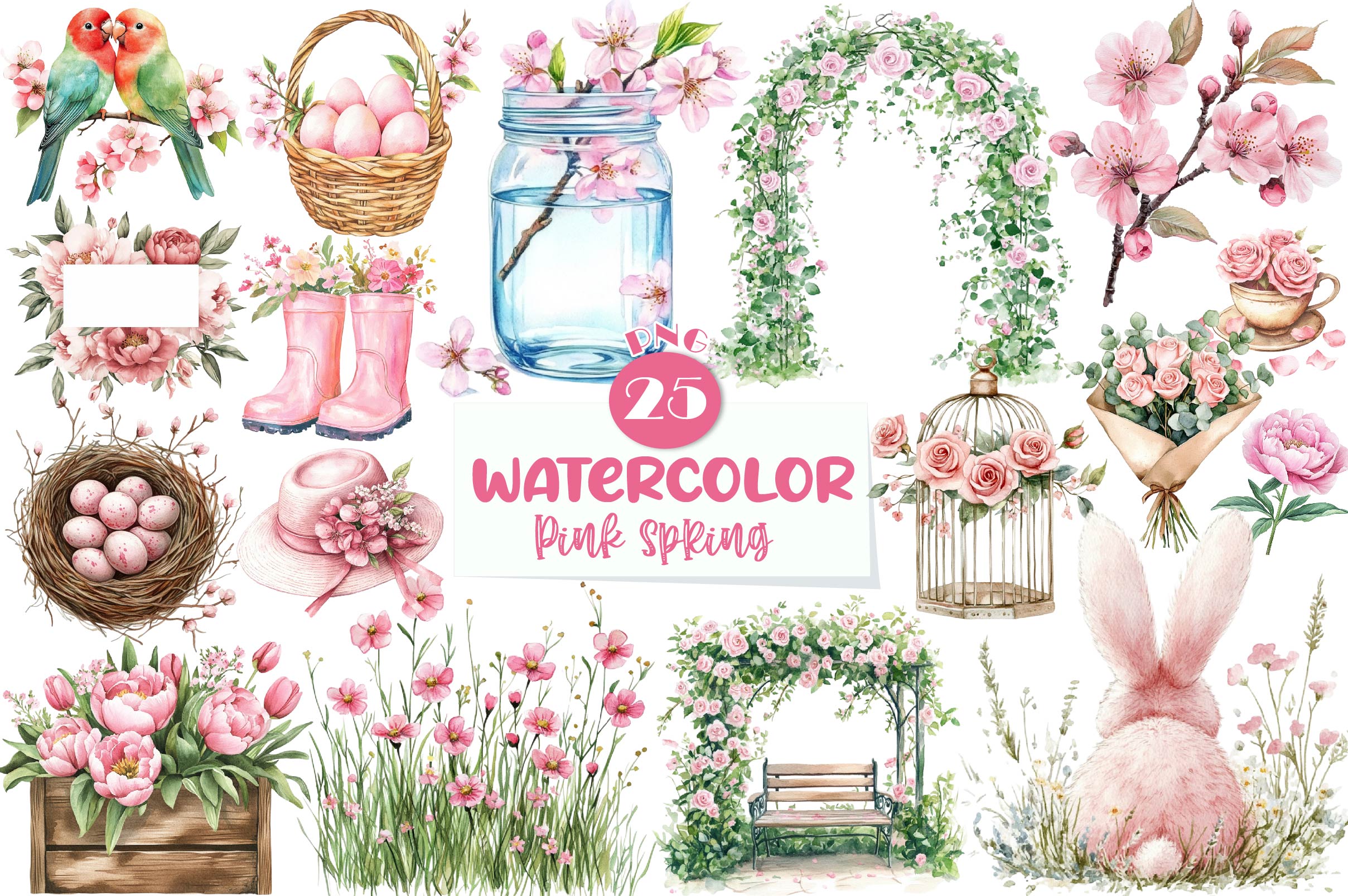 Pink Spring Clipart Bundle - CraftNest - Digital Crafting and Art