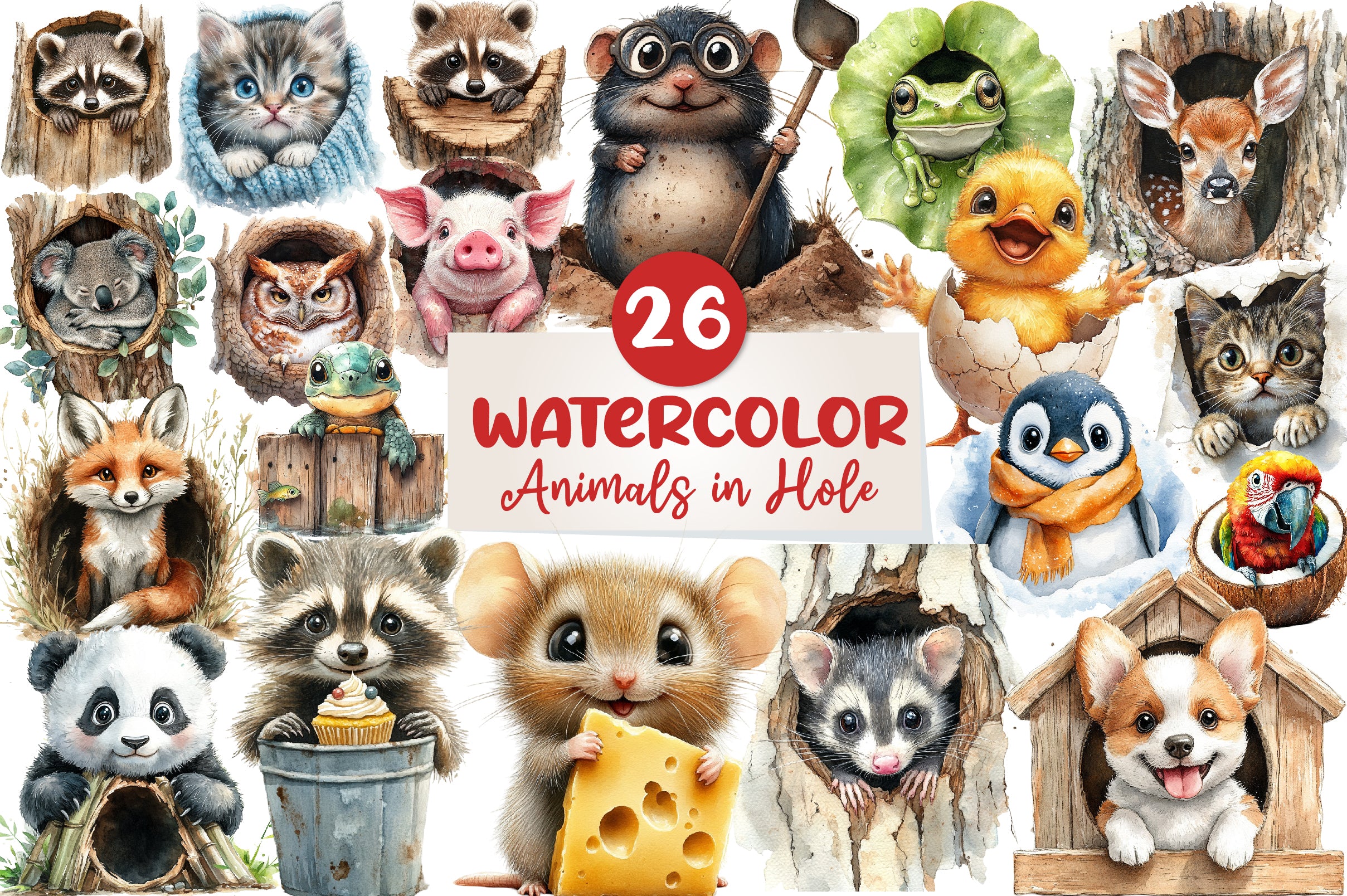 Funny Animals In Hole Clipart Bundle - CraftNest - Digital Crafting and Art