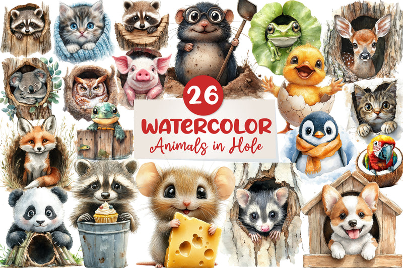 Funny Animals In Hole Clipart Bundle - CraftNest - Digital Crafting and Art