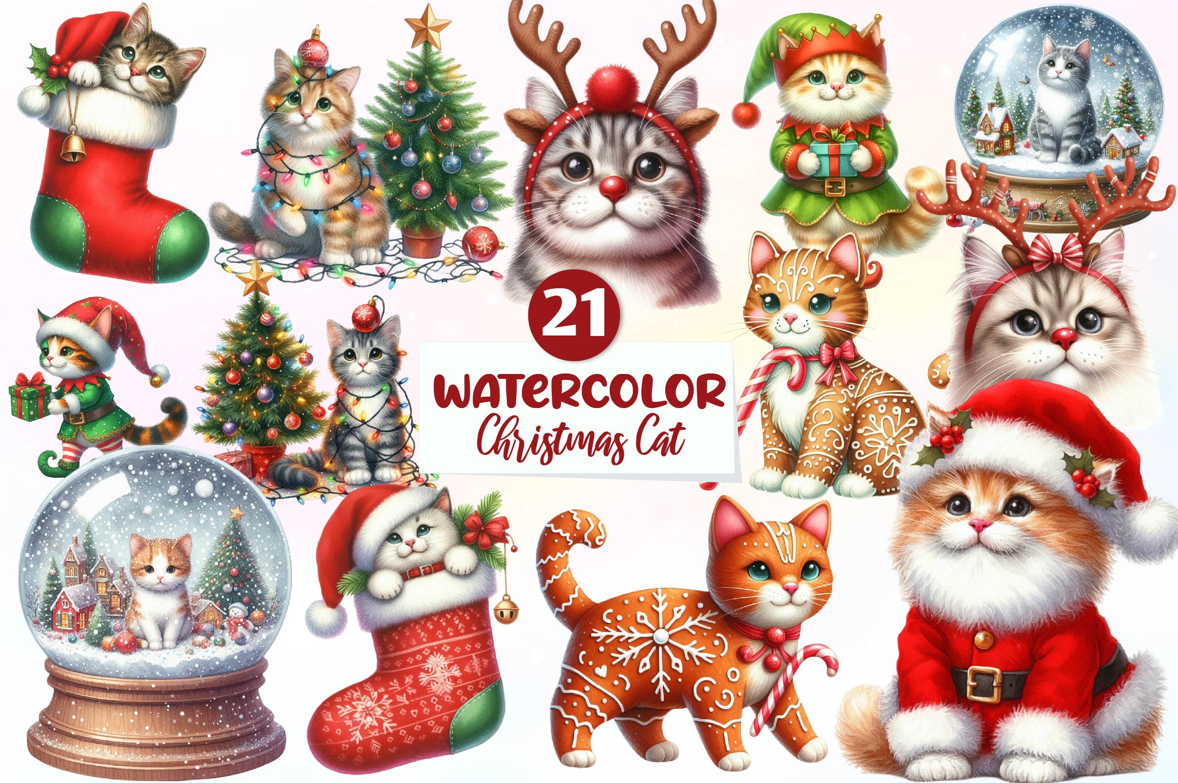 Christmas Cat Clipart Bundle 1 - CraftNest - Digital Crafting and Art