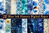 Blue Ink Flowers Digital Paper
