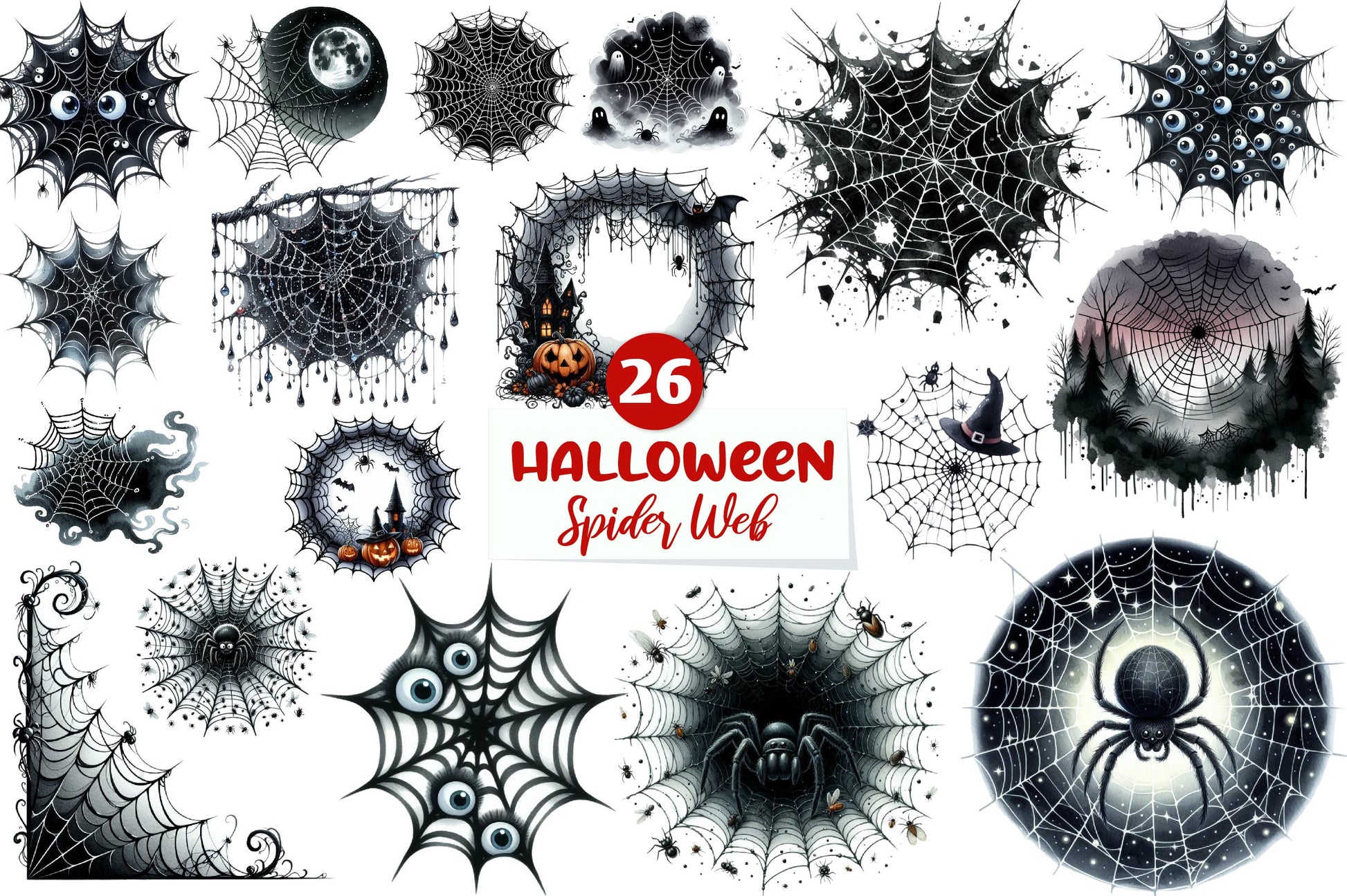 Black Cobweb Frame Halloween Spider Web Clipart Bundle - CraftNest - Digital Crafting and Art
