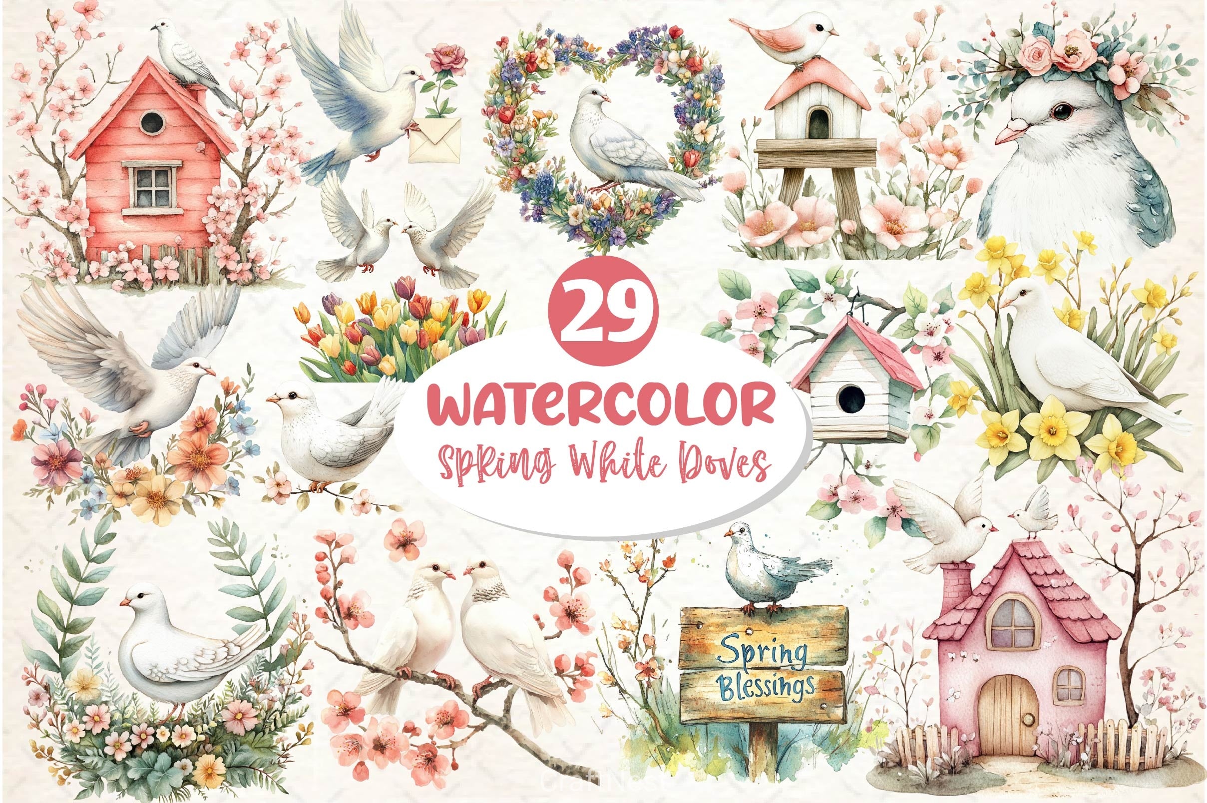 Spring White Doves Clipart Bundle 2 - CraftNest - Digital Crafting and Art