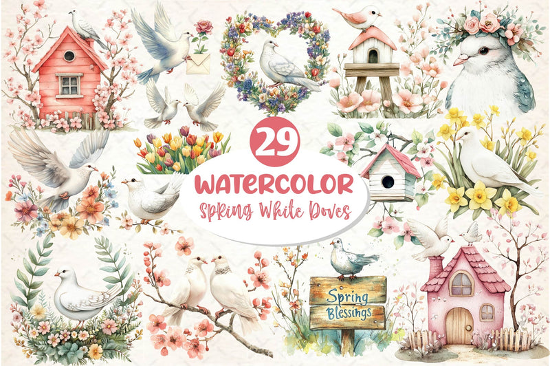 Spring White Doves Clipart Bundle 2 - CraftNest - Digital Crafting and Art