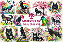 Spring Black Wolf Clipart Bundle 2 - CraftNest - Digital Crafting and Art